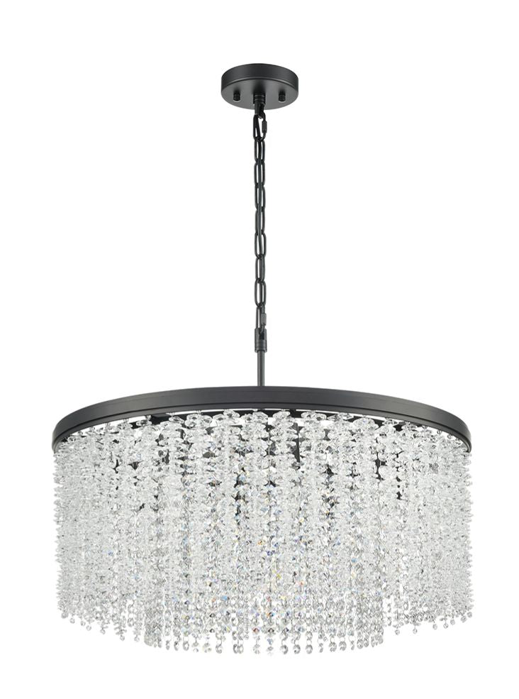 Franklite Coral 8-Light Matte Black Crystal Drum Chandelier