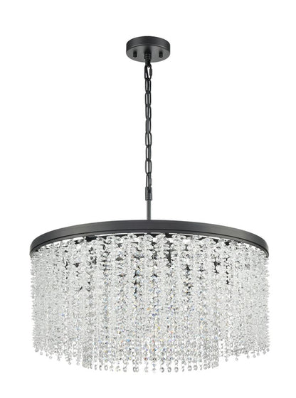 Franklite Coral 8-Light Matte Black Crystal Drum Chandelier