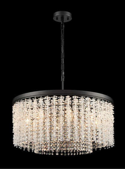 Franklite Coral 8-Light Matte Black Crystal Drum Chandelier