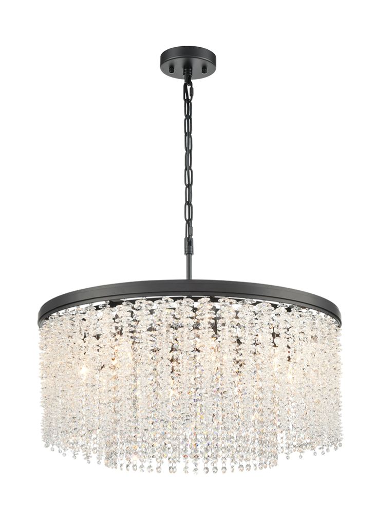 Franklite Coral 8-Light Matte Black Crystal Drum Chandelier