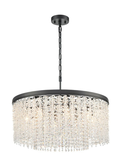 Franklite Coral 8-Light Matte Black Crystal Drum Chandelier