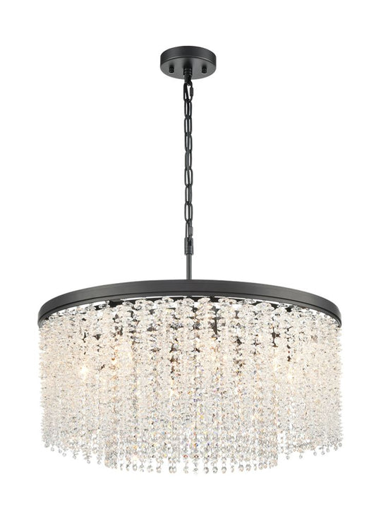 Franklite Coral 8-Light Matte Black Crystal Drum Chandelier
