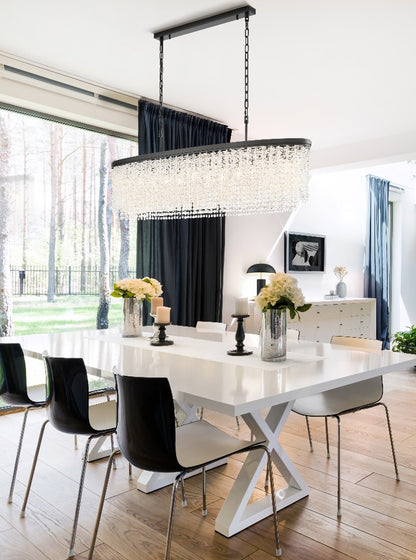 Franklite Coral 12-Light Matte Black Oval Crystal Island Chandelier