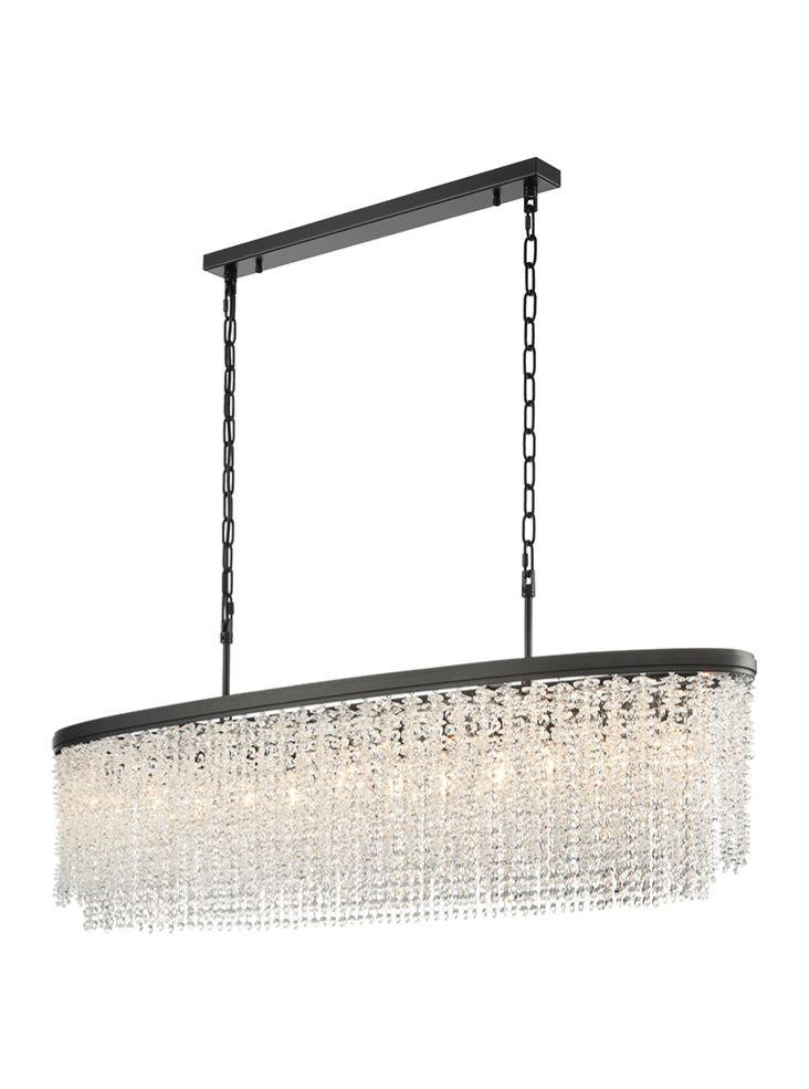 Franklite Coral 12-Light Matte Black Oval Crystal Island Chandelier