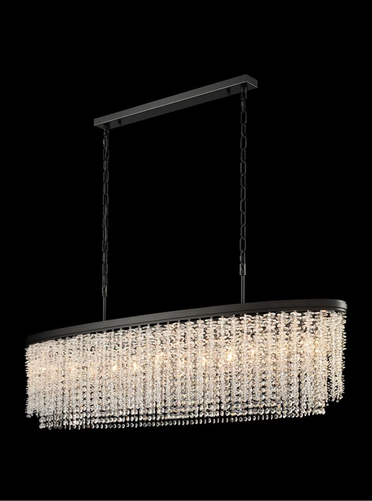 Franklite Coral 12-Light Matte Black Oval Crystal Island Chandelier