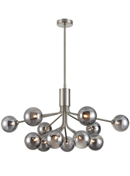 Franklite Cosmic 12-Light Satin Nickel Smoked Glass Globe Chandelier