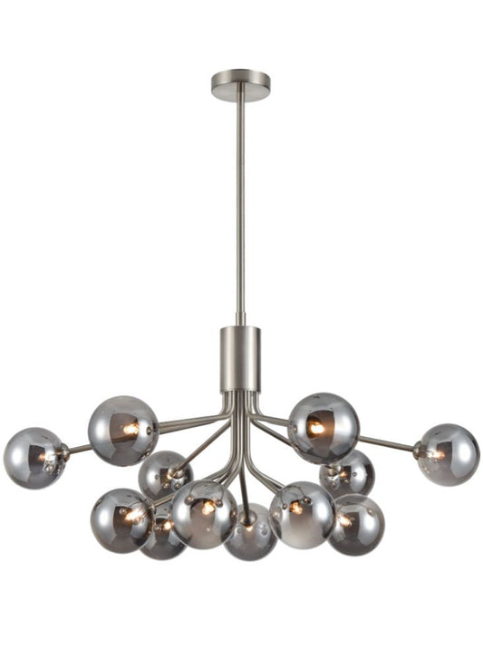 Franklite Cosmic 12-Light Satin Nickel Smoked Glass Globe Chandelier