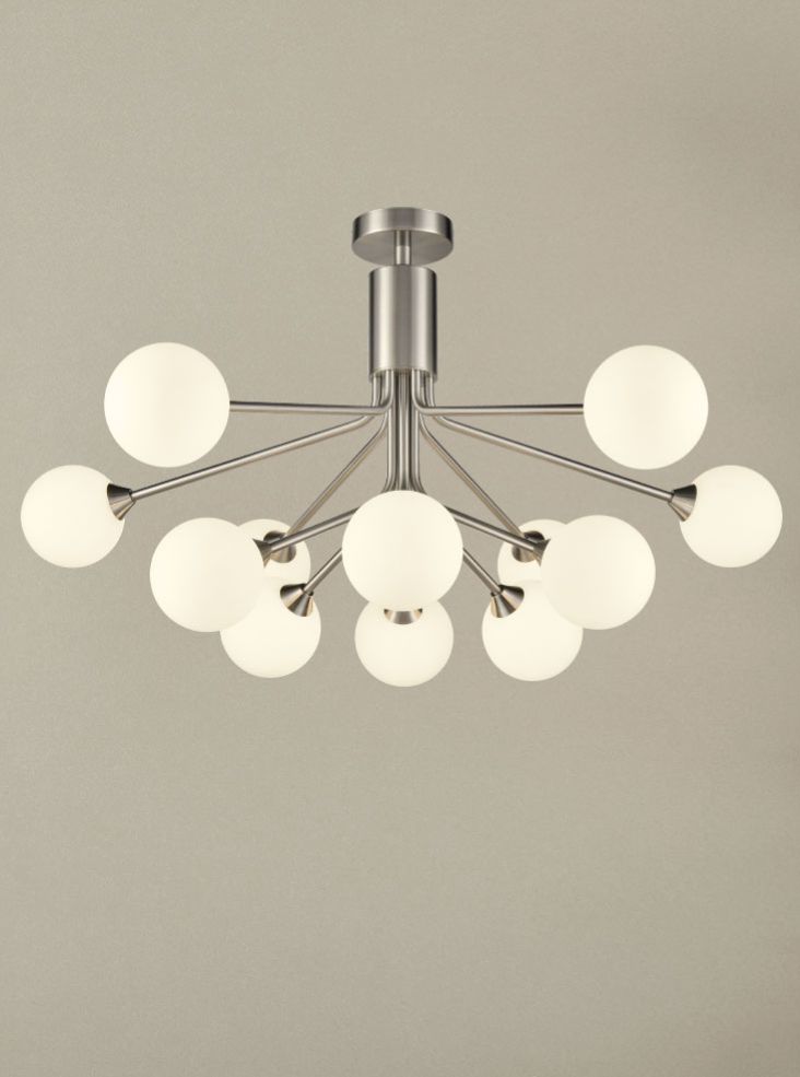 Franklite Cosmic 12-Light Satin Nickel Matte Opal Glass Pendant Chandelier
