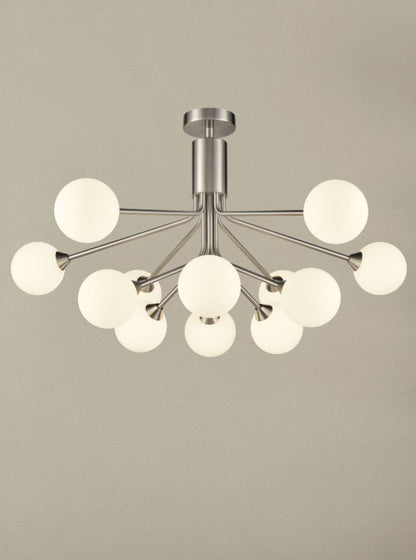 Franklite Cosmic 12-Light Satin Nickel Matte Opal Glass Pendant Chandelier