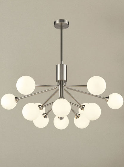 Franklite Cosmic 12-Light Satin Nickel Matte Opal Glass Pendant Chandelier