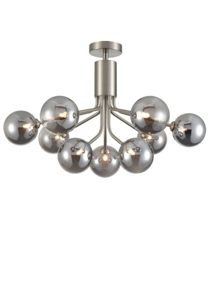 Franklite Cosmic 9-Light Satin Nickel Smoked Glass Globe Chandelier