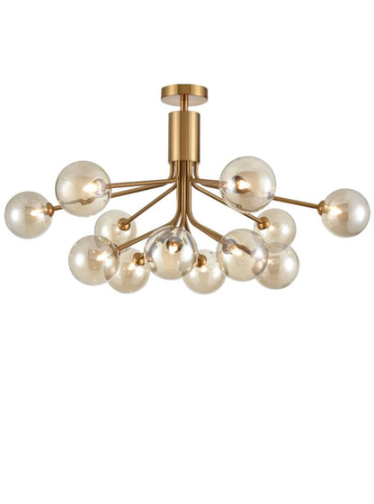 Franklite Cosmic 12-Light Antique Gold Amber Glass Globe Chandelier