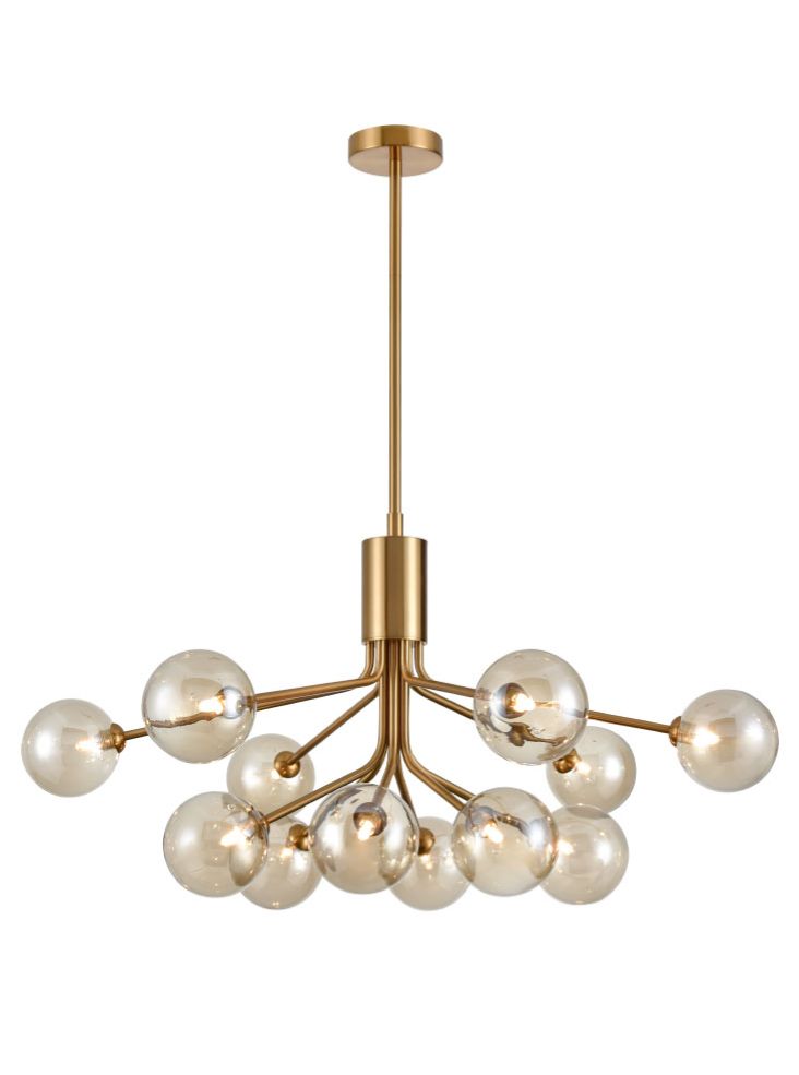 Franklite Cosmic 12-Light Antique Gold Amber Glass Globe Chandelier