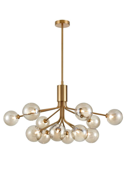 Franklite Cosmic 12-Light Antique Gold Amber Glass Globe Chandelier