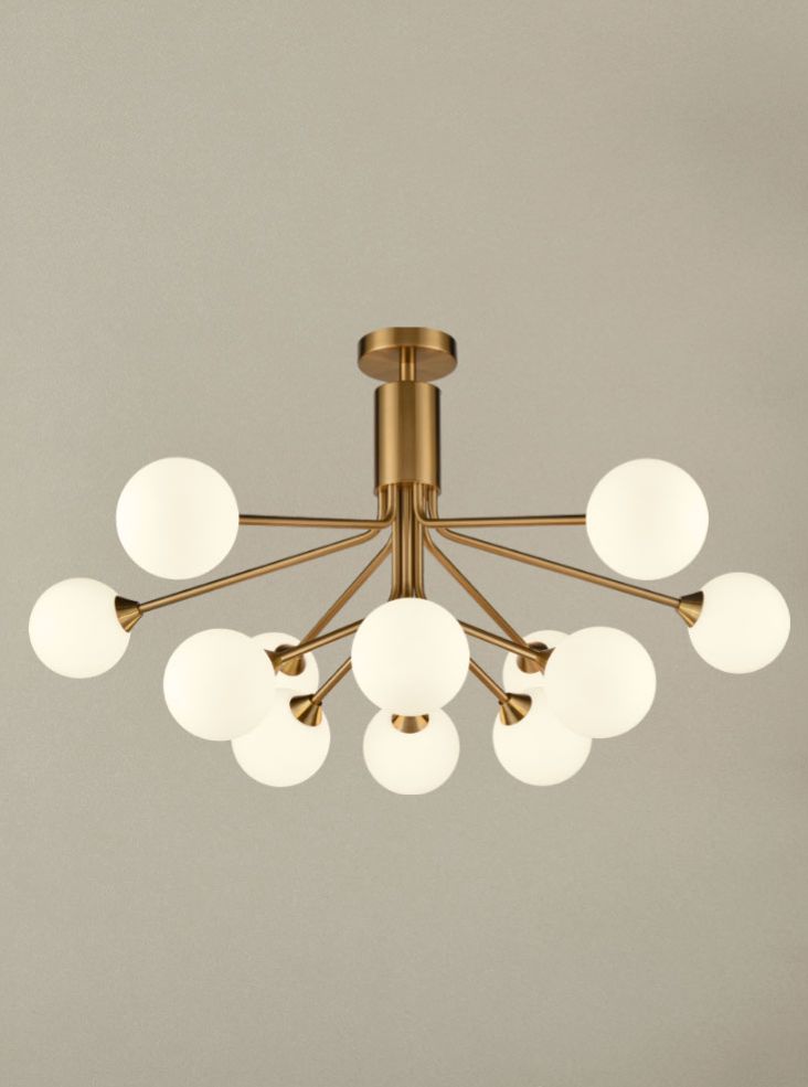 Franklite Cosmic 12-Light Antique Gold Matte Opal Glass Globe Chandelier