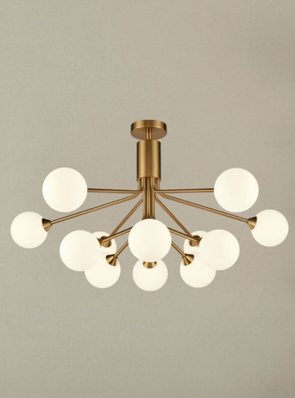 Franklite Cosmic 12-Light Antique Gold Matte Opal Glass Globe Chandelier