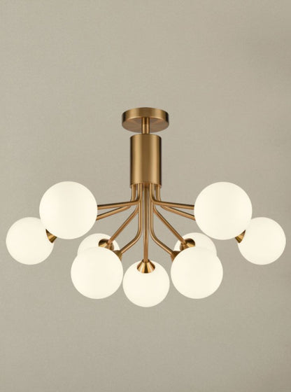 Franklite Cosmic 9-Light Antique Gold Matte Opal Glass Globe Chandelier