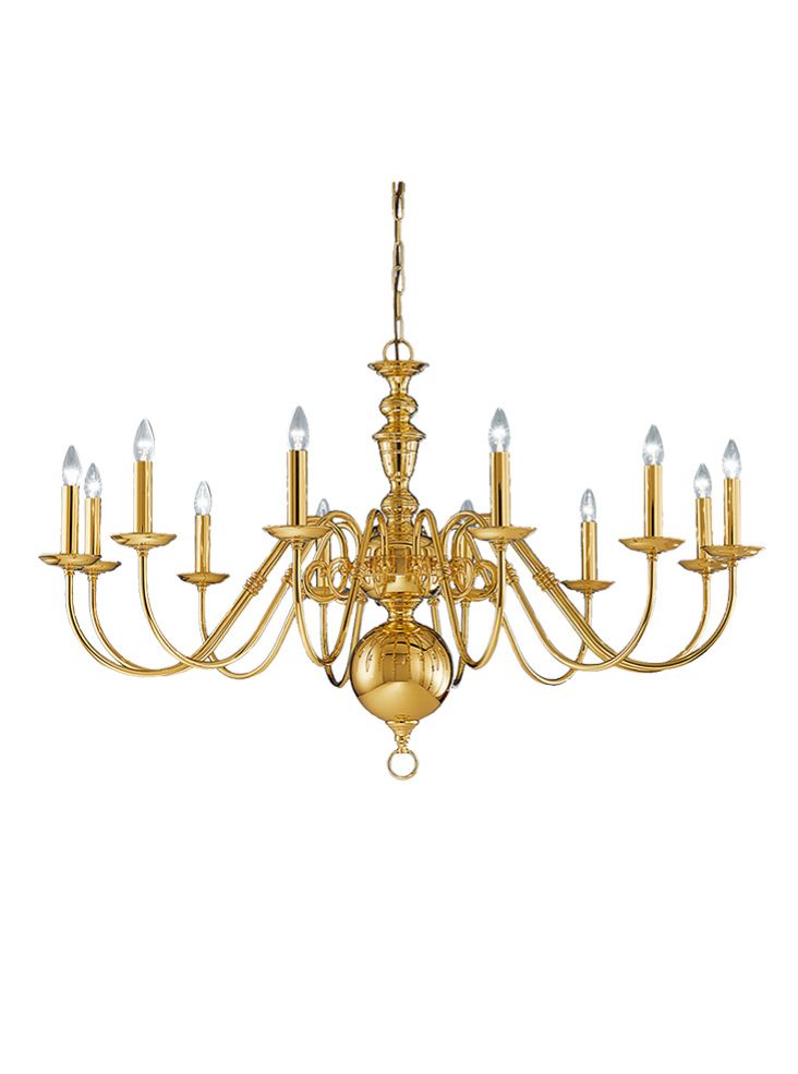 Franklite Delft 12-Light Polished Brass Candle Chandelier