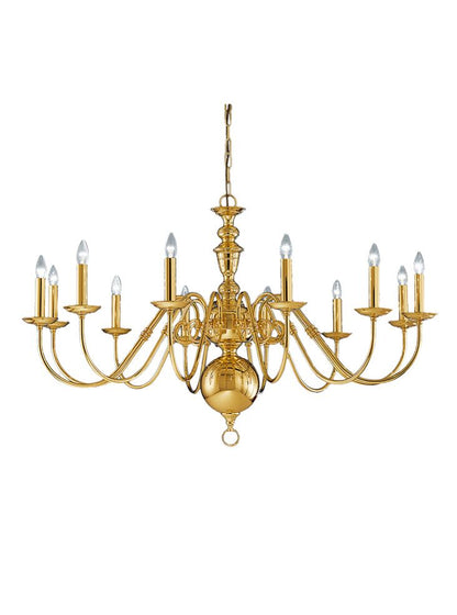 Franklite Delft 12-Light Polished Brass Candle Chandelier