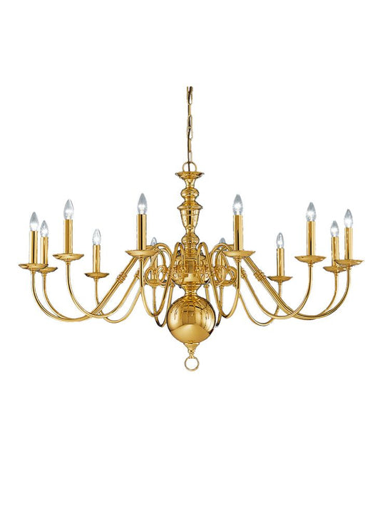 Franklite Delft 12-Light Polished Brass Candle Chandelier
