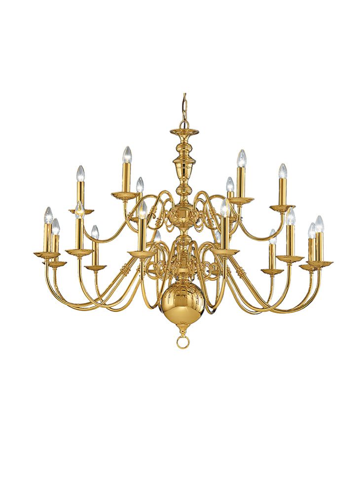 Franklite Delft 18-Light Polished Brass Candle Chandelier