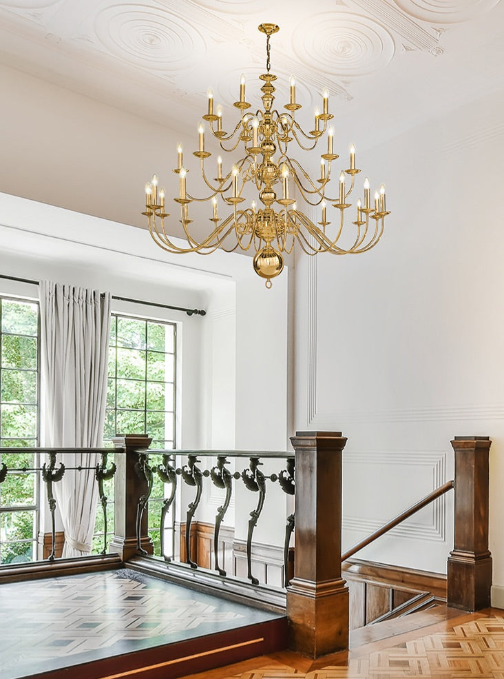 Franklite Delft 32-Light Polished Brass Grand Candle Chandelier