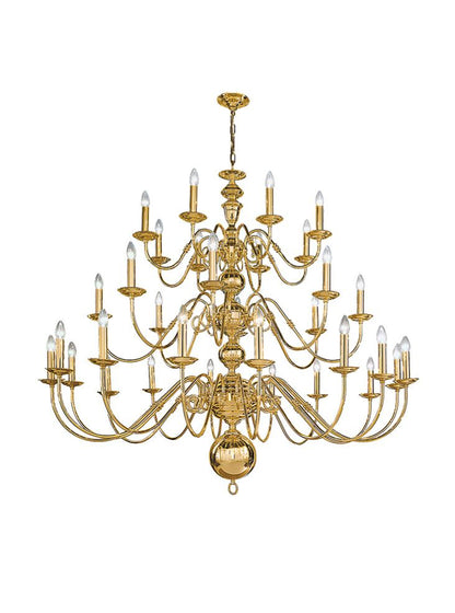 Franklite Delft 32-Light Polished Brass Grand Candle Chandelier