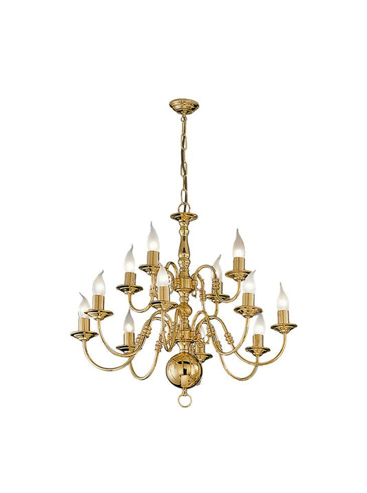 Franklite Delft 12-Light Polished Brass Candle Chandelier