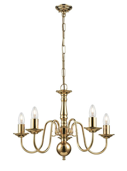 Franklite Delft 5-Light Polished Brass Candle Chandelier with Cream Shades