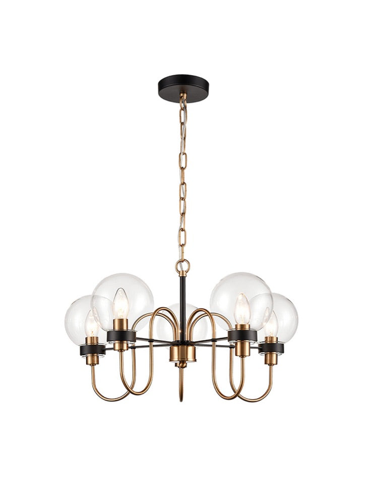 Franklite Equinox 5-Light Antique Gold & Matt Black Glass Sphere Globe Chandelier