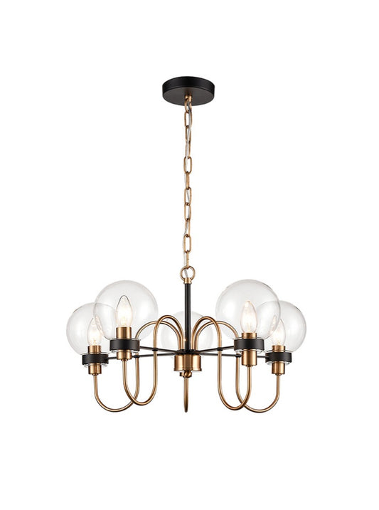 Franklite Equinox 5-Light Antique Gold & Matt Black Glass Sphere Globe Chandelier