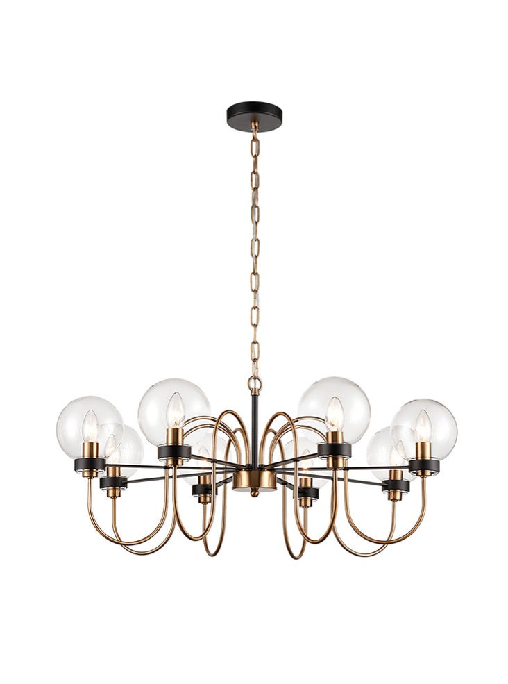 Franklite Equinox 8-Light Antique Gold & Matt Black Glass Sphere Globe Chandelier