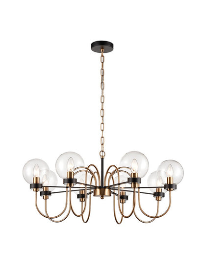 Franklite Equinox 8-Light Antique Gold & Matt Black Glass Sphere Globe Chandelier