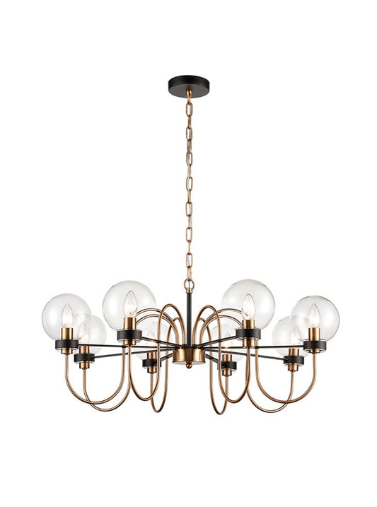 Franklite Equinox 8-Light Antique Gold & Matt Black Glass Sphere Globe Chandelier