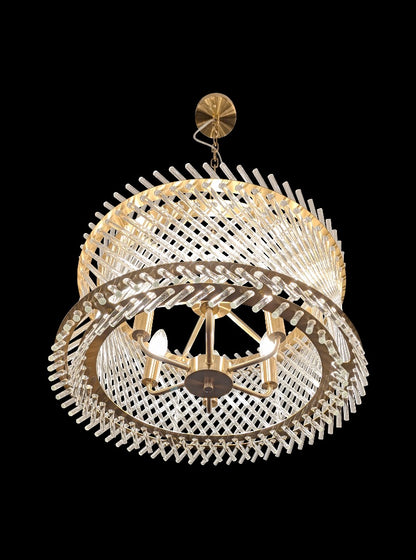 Franklite Ethereal 6-Light Aged Brass Glass Rod Drum Chandelier