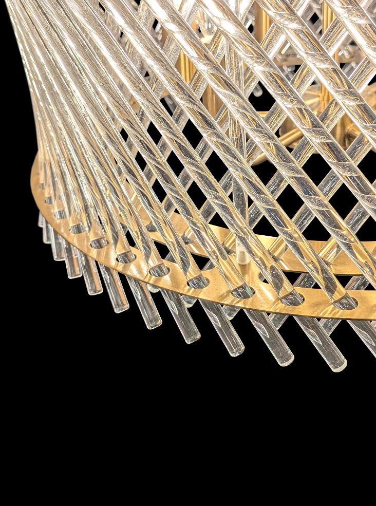 Franklite Ethereal 6-Light Aged Brass Glass Rod Drum Chandelier