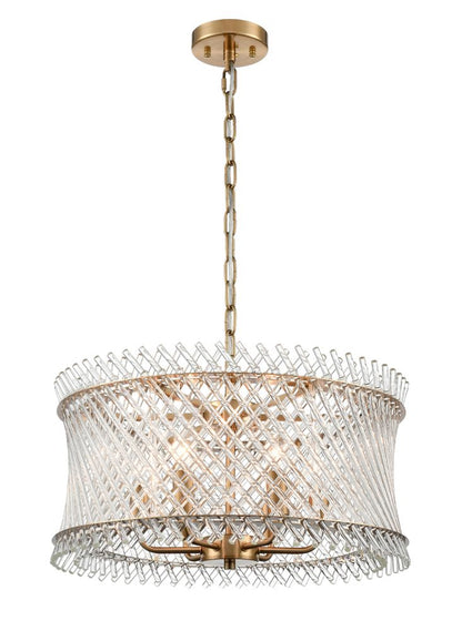Franklite Ethereal 6-Light Aged Brass Glass Rod Drum Chandelier