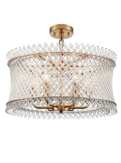 Franklite Ethereal 6-Light Aged Brass Glass Rod Drum Chandelier