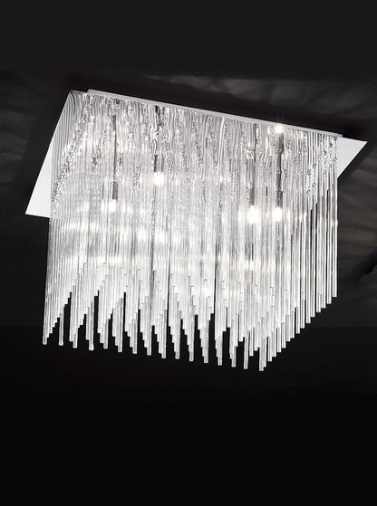 Franklite Carillon 600mm Square 10-Light Chrome Glass Rod Flush Chandelier