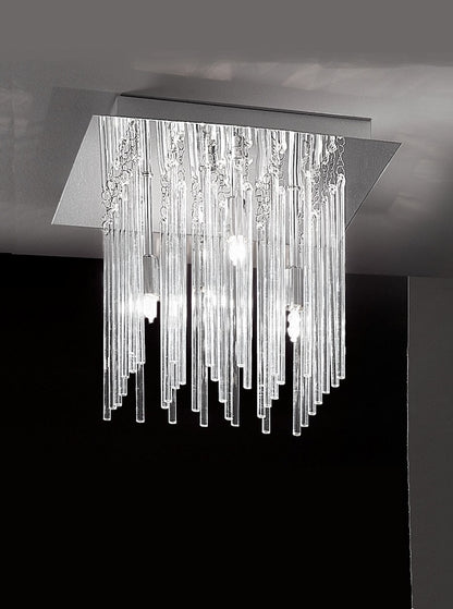 Franklite Carillon 300mm Square 4-Light Chrome Glass Rod Flush Chandelier