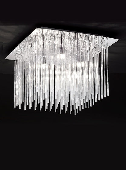 Franklite Carillon 500mm Square 8-Light Chrome Glass Rod Flush Chandelier