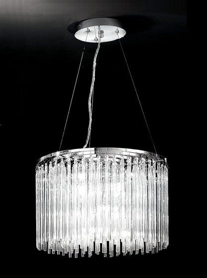 Franklite Carillon 9-Light Chrome Glass Rod Drum Chandelier