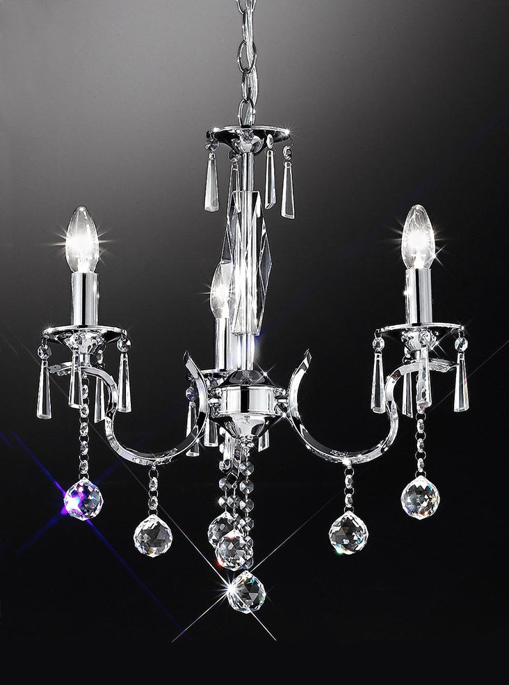 Franklite Taffeta 3-Light Chrome Crystal Candle Chandelier
