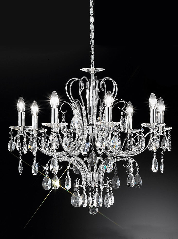 Franklite Brocade 8-Light Chrome Candle Crystal Chandelier