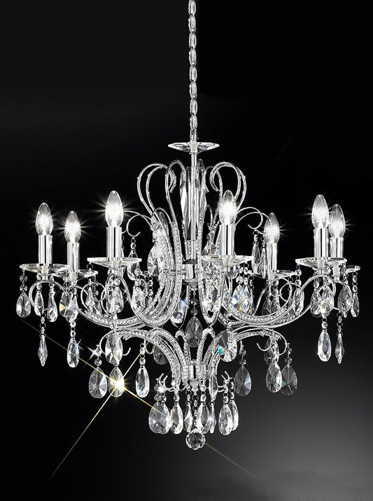 Franklite Brocade 8-Light Chrome Candle Crystal Chandelier