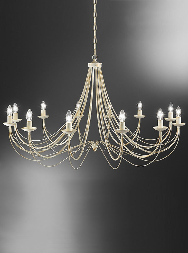 Franklite Philly 12-Light Cream and Gold Ironwork Candle Chandelier