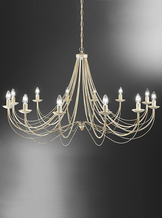 Franklite Philly 12-Light Cream and Gold Ironwork Candle Chandelier