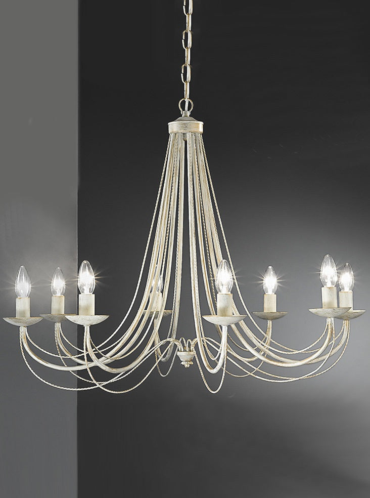 Franklite Philly 8-Light Cream and Gold Ironwork Candle Chandelier
