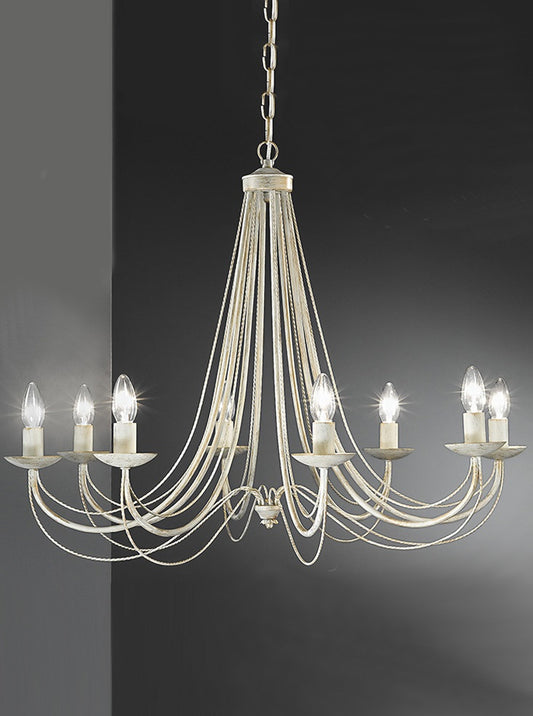 Franklite Philly 8-Light Cream and Gold Ironwork Candle Chandelier