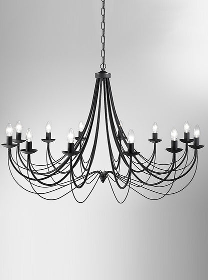 Franklite Philly 12-Light Satin Black Ironwork Candle Chandelier